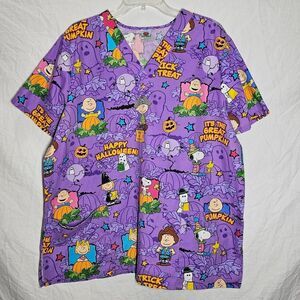 Vintage y2k snoopy purple peanuts halloween scrub top